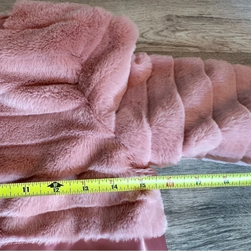 Biscotti Girls Pink Faux Fur Jacket Size 12 Satin Bow Waist Dressy Coat